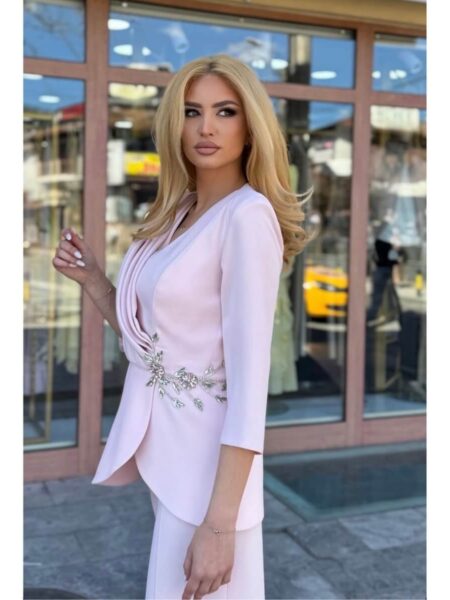 Elegantni komplet sa V-izrezom – pastel roze & plava
