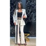 Ženski laneni komplet Stripe Elegance – Sako i pantalone