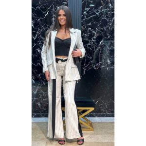 Ženski laneni komplet Stripe Elegance – Sako i pantalone