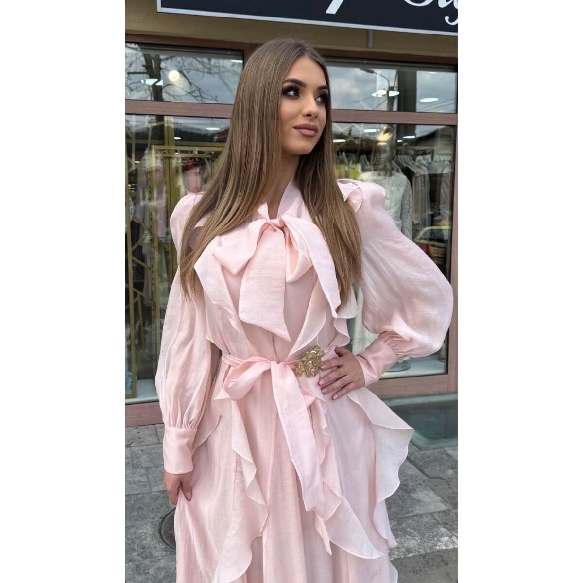 Maksi haljina sa riševima i dugim rukavima - Slika 3