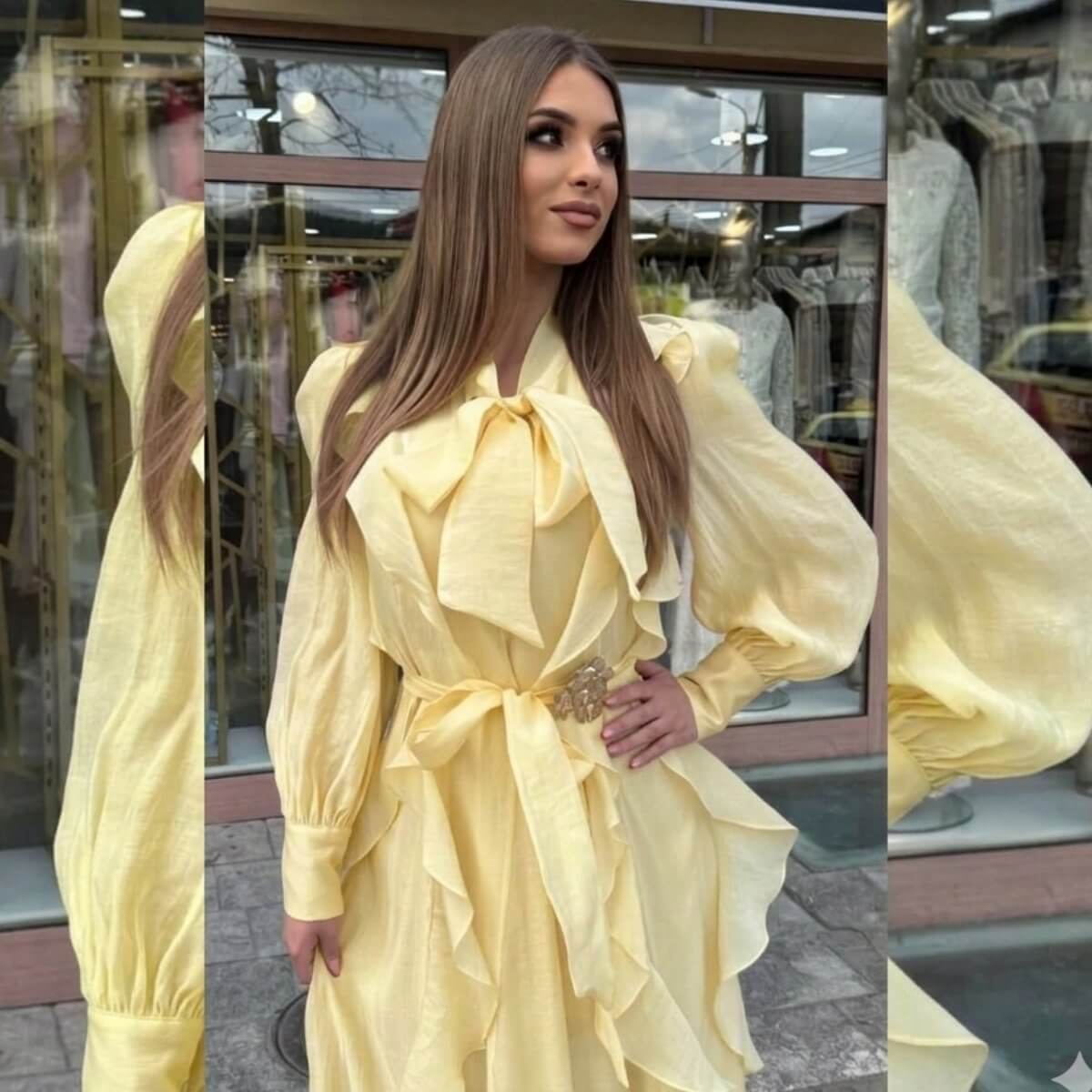 Maksi haljina sa riševima i dugim rukavima - Slika 4