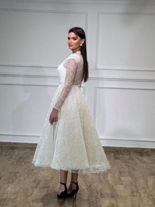 Midi čipkana haljina „Lace Romance“ – A-kroj sa dugim rukavima