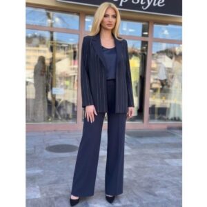 Teget komplet sako sa cirkonima i široke pantalone