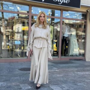 Elegantni komplet Maksi suknja i košulja sa pojasom