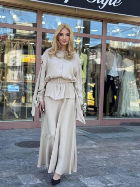 Elegantni komplet Maksi suknja i košulja sa pojasom