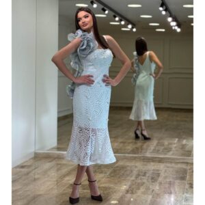 Svečana čipkana haljina sa 3D cvetnim detaljem – "Ice Pearl Floral"