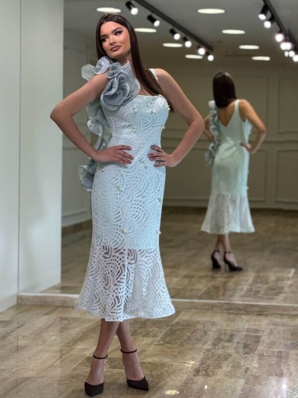 Svečana čipkana haljina sa 3D cvetnim detaljem – "Ice Pearl Floral"