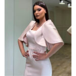 Elegantna midi satenska haljina sa pelerina rukavima