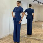 Elegantni strukirani komplet kratkih rukava Plavi