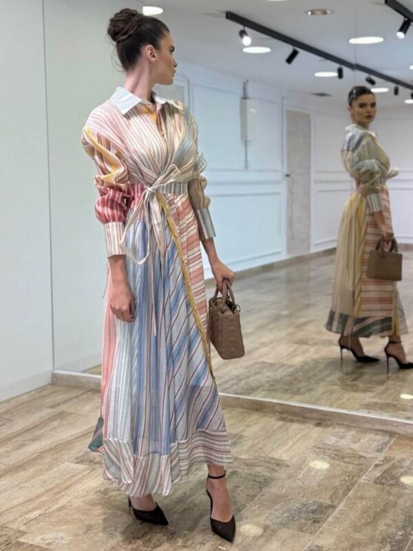 Pamučna Maxi Košulja-Haljina Pastel Stripe