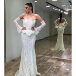 Svečana Korset Sirena Haljina sa Čipkom i Rukavicama - Bela venčanica
