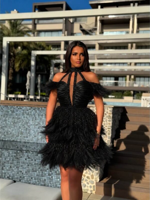 Noir Feather – Crna elegantna haljina sa perjem