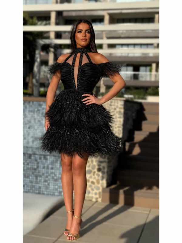Noir Feather – Crna elegantna haljina sa perjem