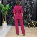 Ženski elegantni safari-šik komplet sa pojasom na vezivanje (sako i pantalone)
