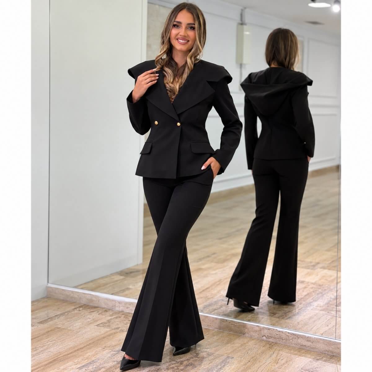 Crni Komplet - sako sa kapom i elegantne zvonaste pantalone