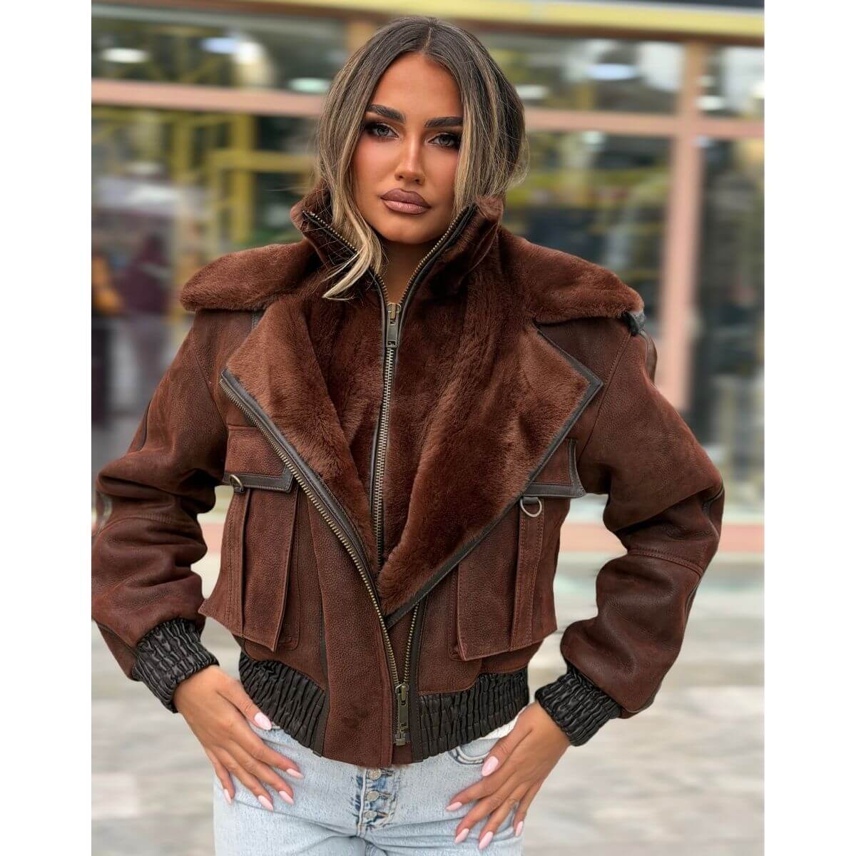 Ženska kožna jakna Aviator Double Zip od prave kože — video