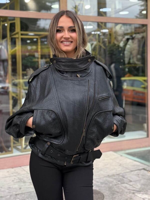Ženska kožna jakna Oversize Biker – crna