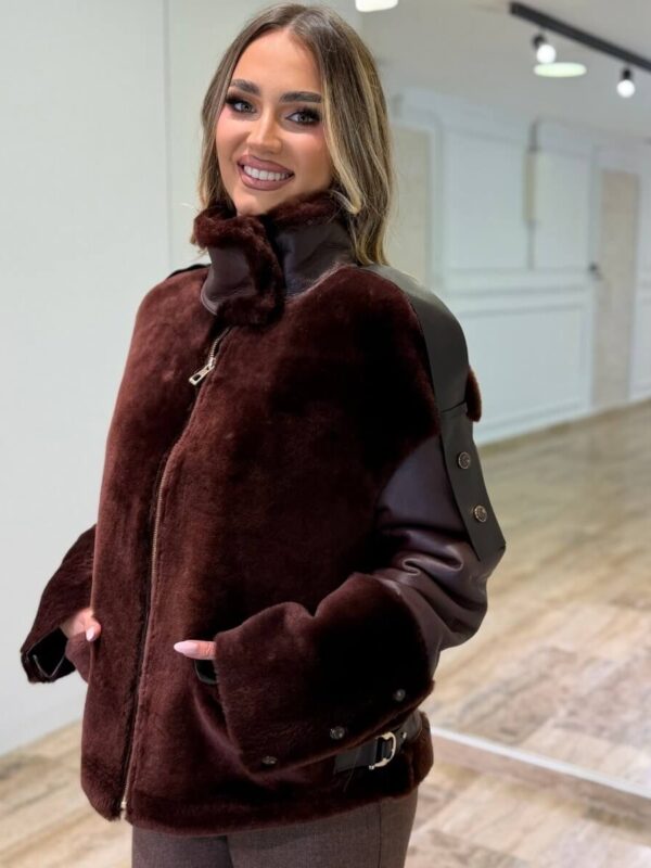 Ženski monton od merino vune i jagnjeće kože Dark Burgundy